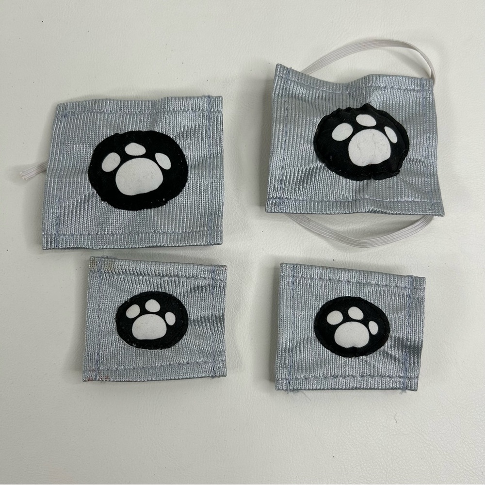 Build a Bear Silver Elbow and Knee Pads for Plush Animals Black White Paw Prints